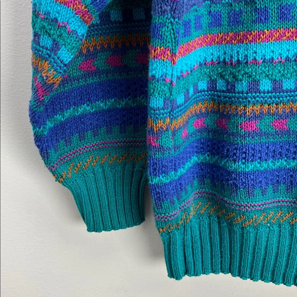 Vintage Alps Multicolor Knit Patterned Sweater Crew Neck Womens Medium Retro - Picture 4 of 8